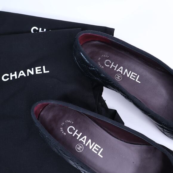 CHANEL Cambon Leather CC Quilted Ballet Flats Black Almond Toe Women's 35/US 5 - Picture 7 of 10